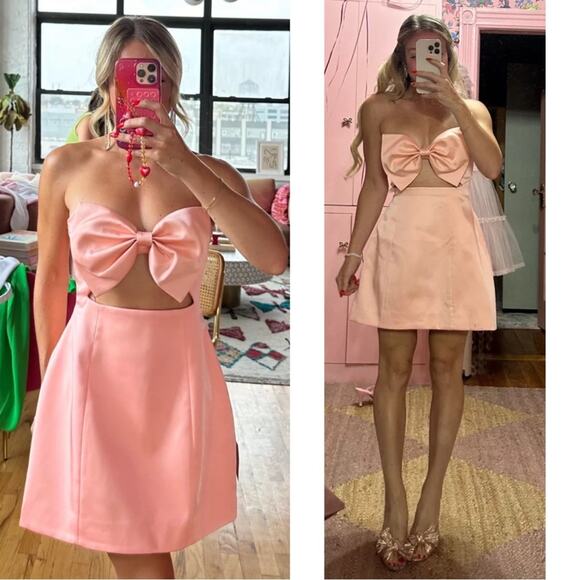 Sau Lee Estelle Bow Cutout Strapless Mini Dress in Powder Pink Size 2 - Picture 2 of 8